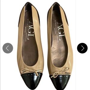 Agl Leather Saddle Cap Toe Ballet Flats Black/Tan Sz 38